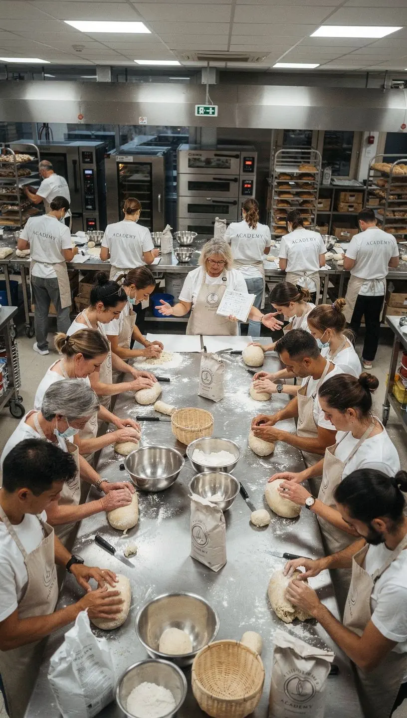 Ein Bäcker, der mit Hingabe Teig knetet und alte Handwerkstechniken anwendet.