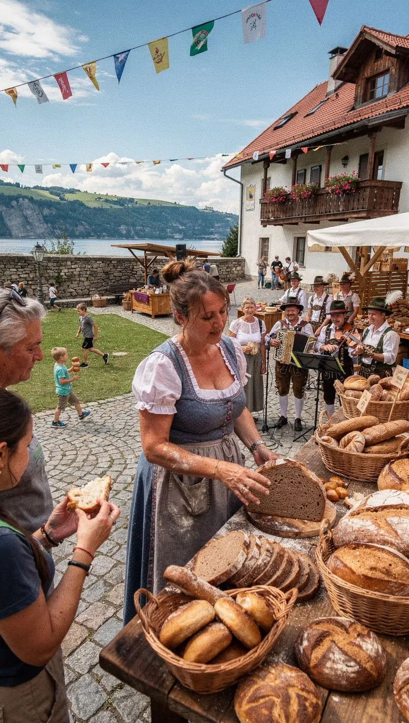 Ein traditioneller österreichischer Bäcker, der Teig knetet.