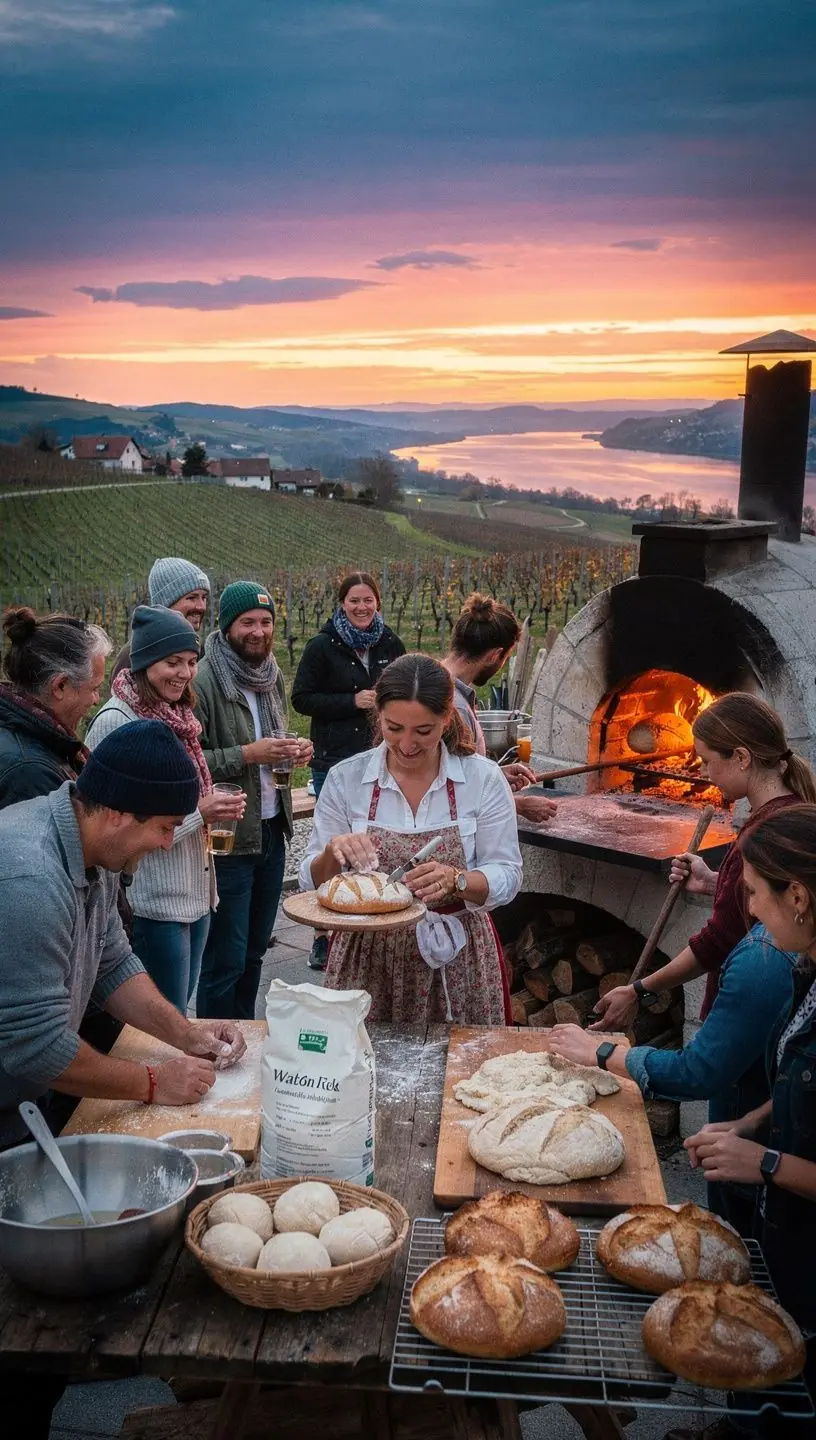 Eine Auswahl von frisch gebackenem Bauernbrot auf einem rustikalen Holztisch.